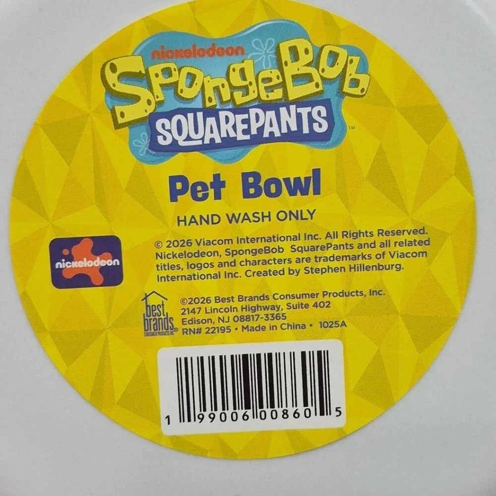 SpongeBob SquarePants Pet Bowl Dog Cat Food‎ Water Dish, Blue, 7in Dia, Lot Of 2